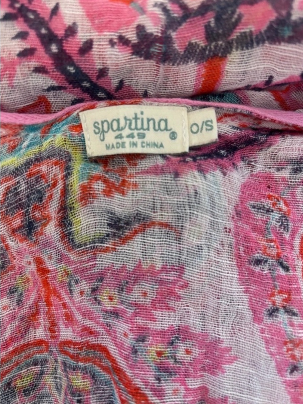 🧡🩷 Spartina 449 One Size Gauze Fringe Kimono Duster Pink Paisley Beach Cover-Up - Picture 3 of 7